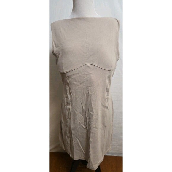 OGL Women's Beige Sz XL Dress Boat Neck Low Back Cotton Blend Sleeveless‎ NWT - Picture 1 of 9